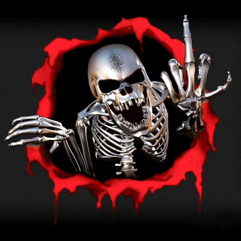15x14cm reflective metal skull bumper sticker with colourful broken shell pattern on PET material