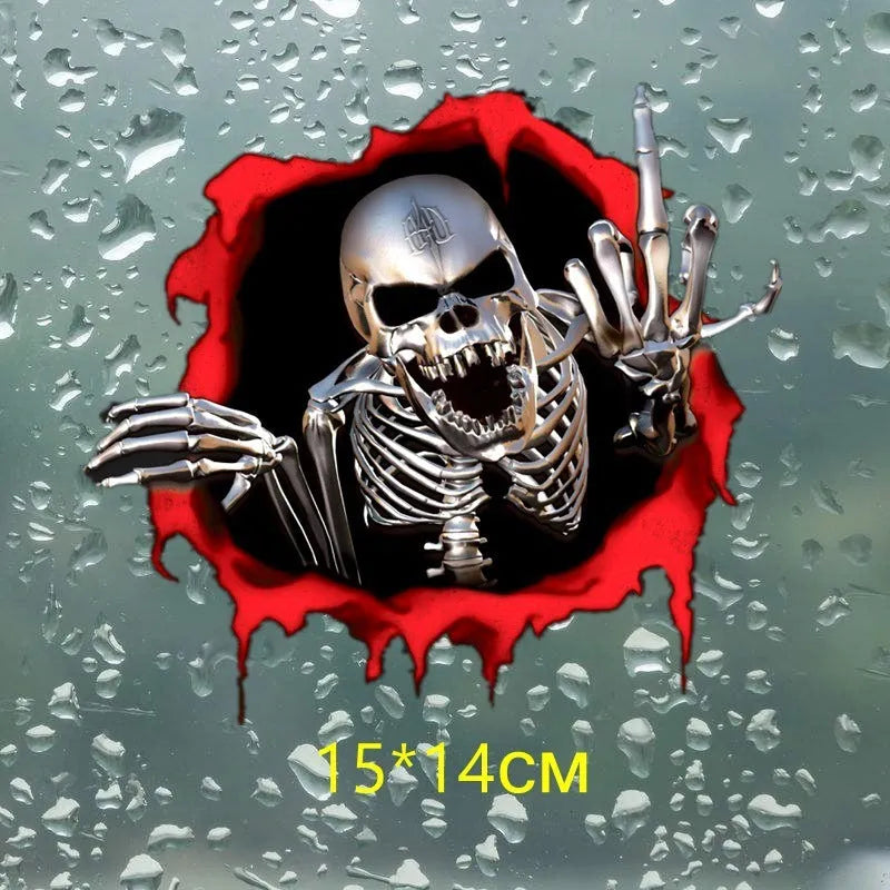15x14cm reflective metal skull bumper sticker with colourful broken shell pattern on PET material