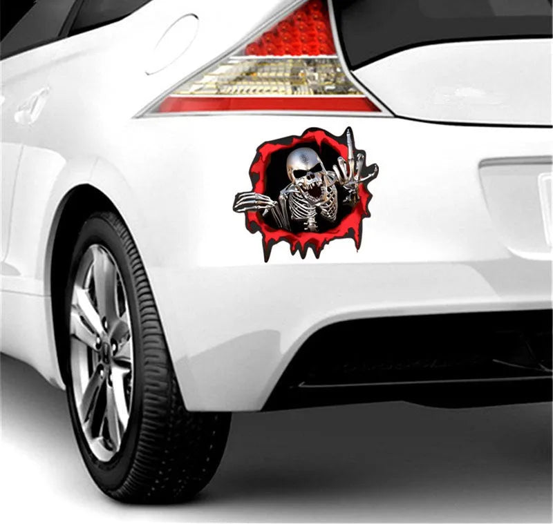 15x14cm reflective metal skull bumper sticker with colourful broken shell pattern on PET material