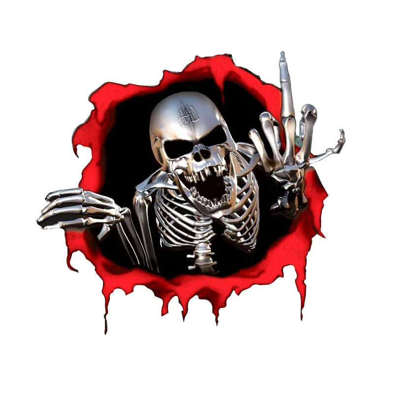 15x14cm reflective metal skull bumper sticker with colourful broken shell pattern on PET material
