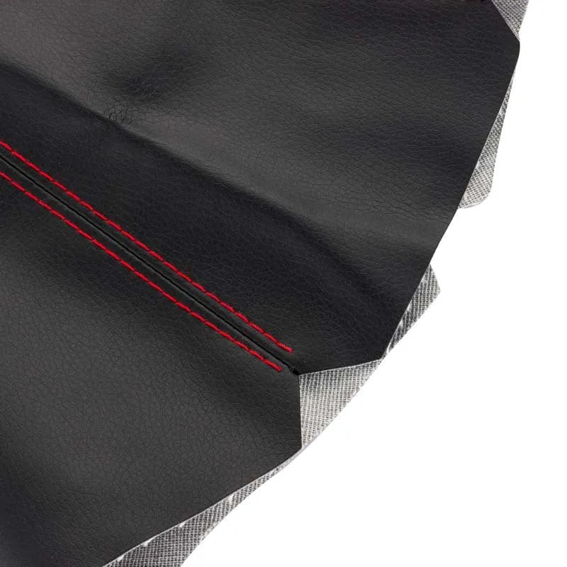 Black leather dirt-proof cover for a General Motors vehicle gear shift.