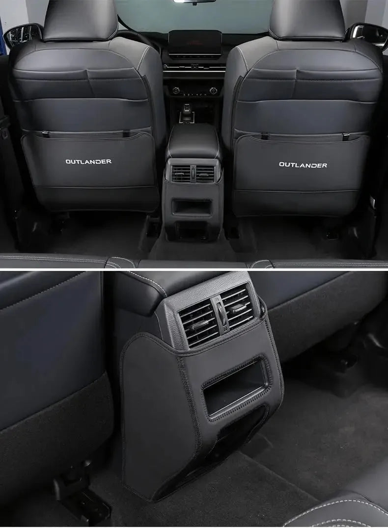 Set of three leather anti-kick pads for Outlander car seat armrest protection.