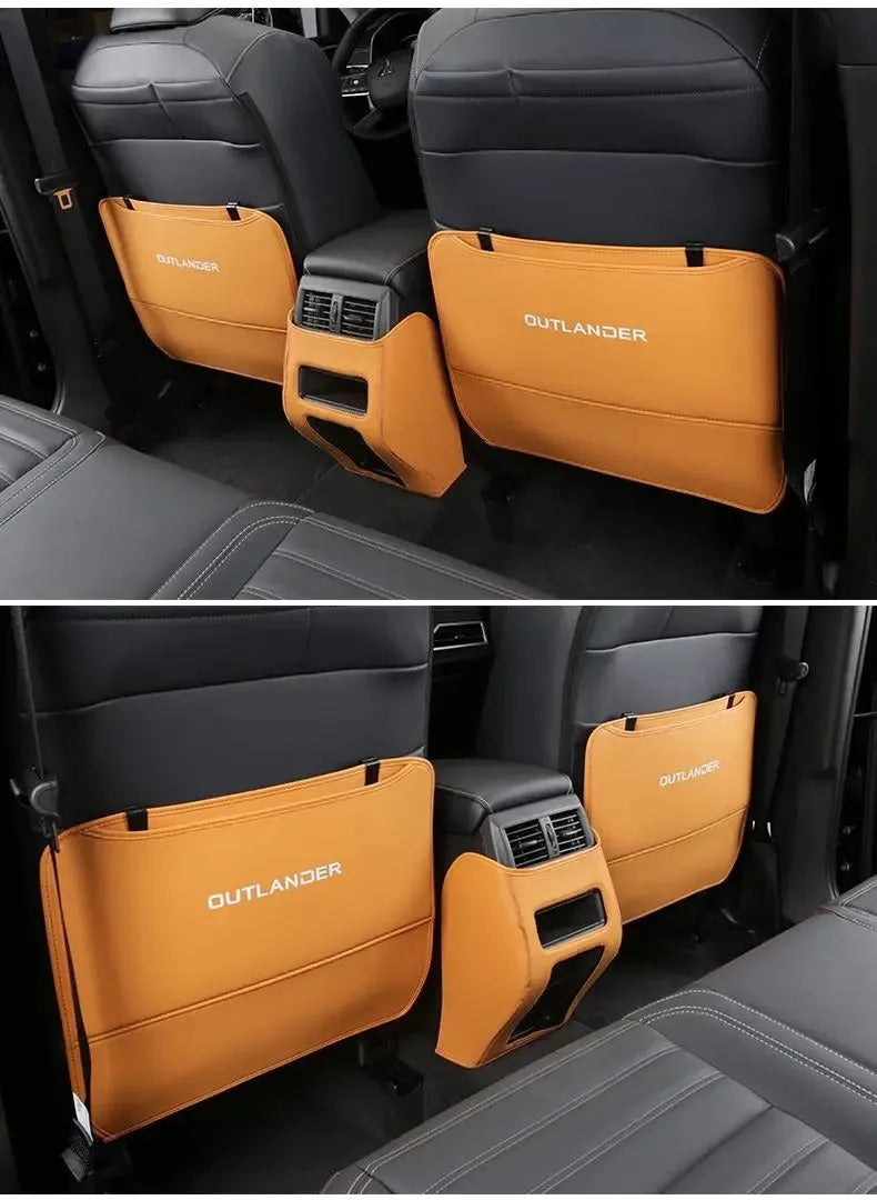 Set of three leather anti-kick pads for Outlander car seat armrest protection.