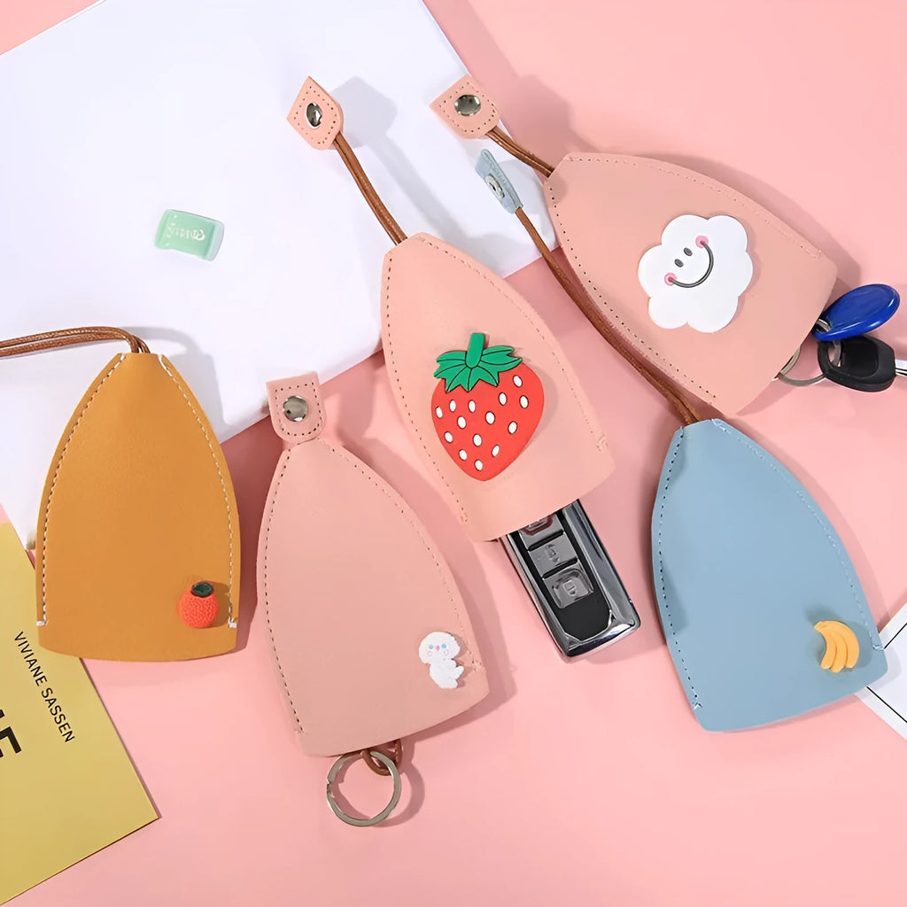 Colourful cartoon pull-out key case for car keys with PU leather construction