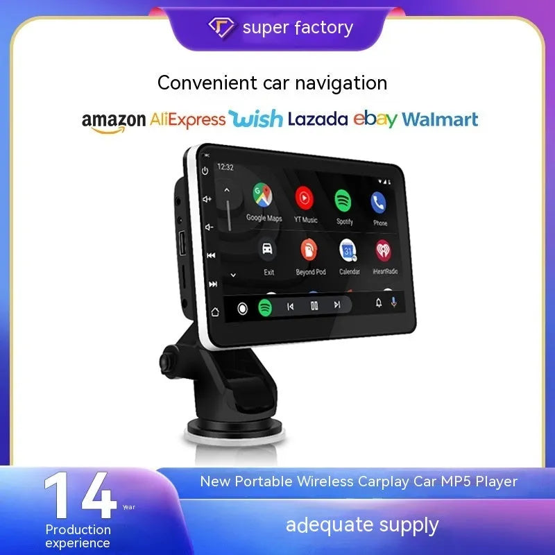 7-inch car GPS navigation unit with wireless CarPlay and reversing camera on universal bracket