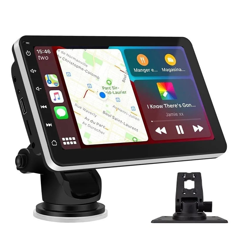 7-inch car GPS navigation unit with wireless CarPlay and reversing camera on universal bracket