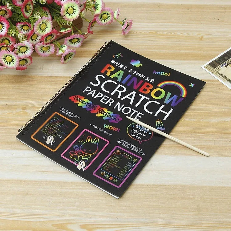 Large format children's scratch art paper with colourful patterns for DIY scraping painting