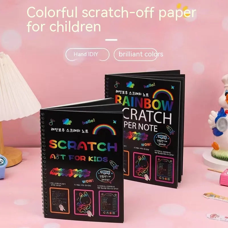 Large format children's scratch art paper with colourful patterns for DIY scraping painting