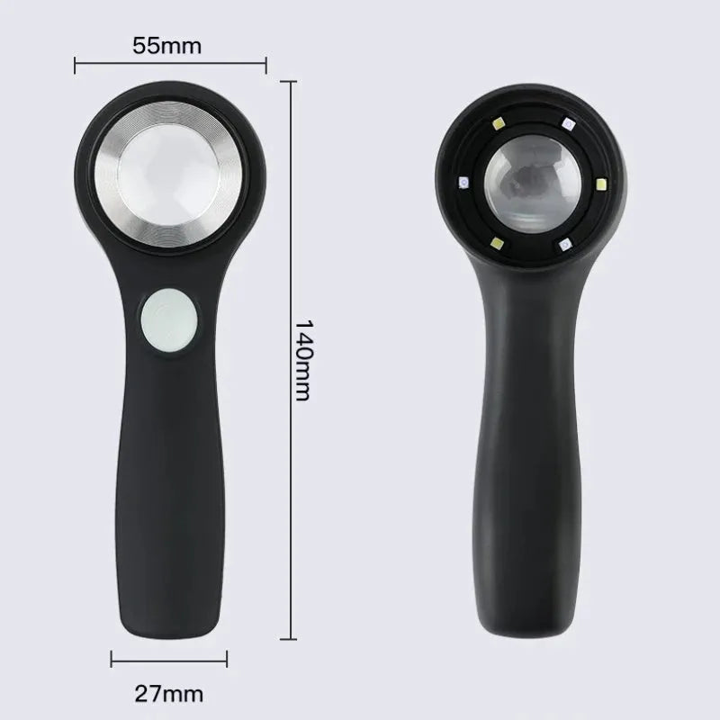 Black USB-C rechargeable magnifying glass for jewellery and tobacco appraisal.
