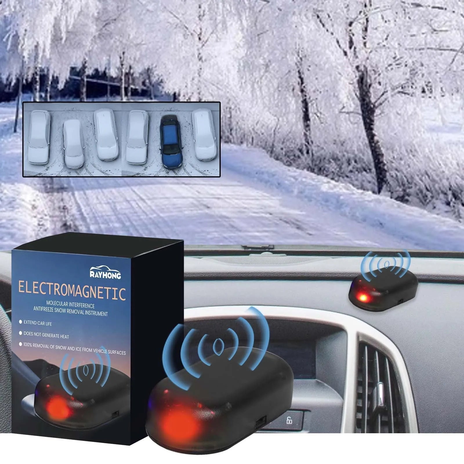 Compact black plastic car windscreen de-icer tool for melting snow and ice
