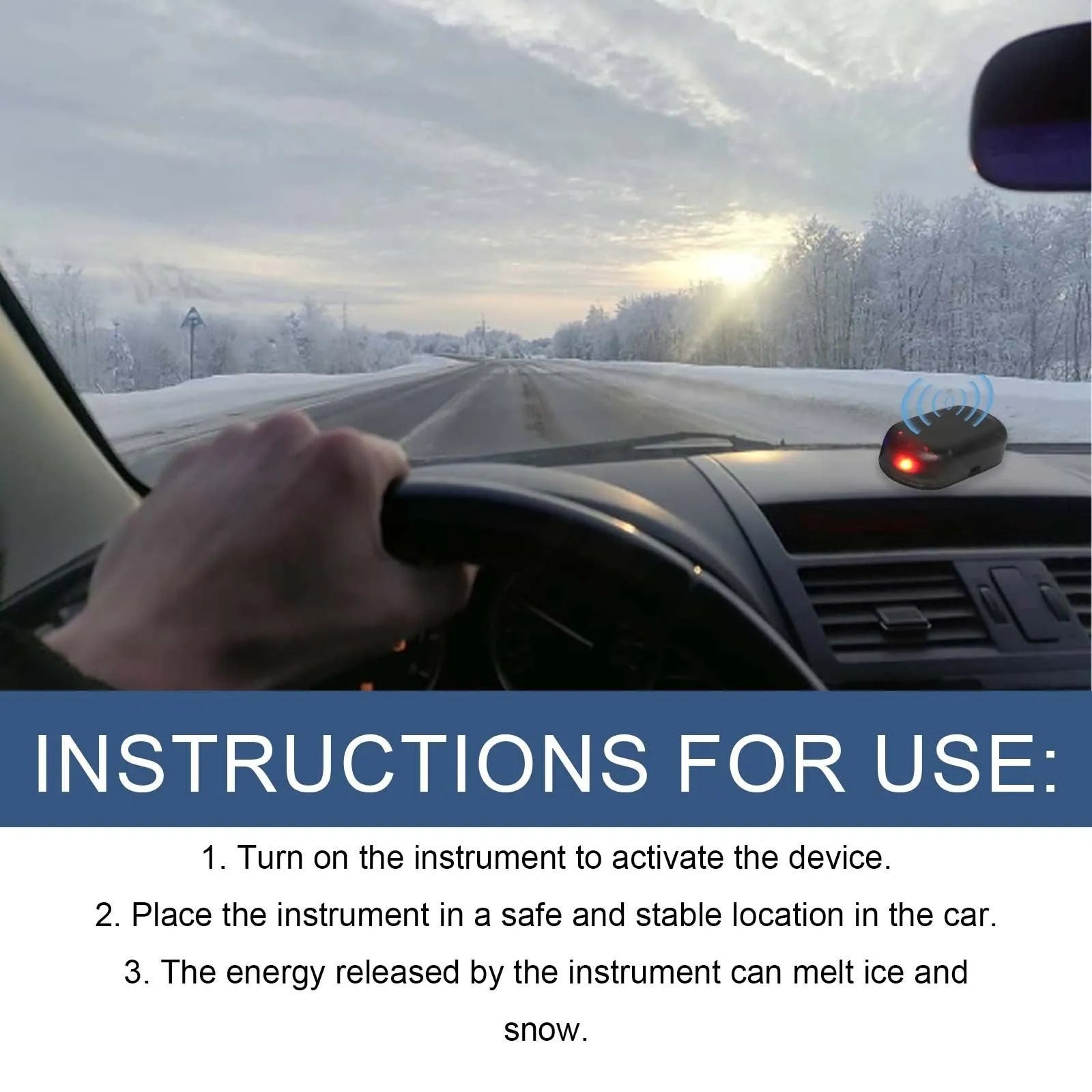 Compact black plastic car windscreen de-icer tool for melting snow and ice