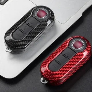 Carbon fibre and glass fibre replacement car key shell cover in black, red, and silver black.