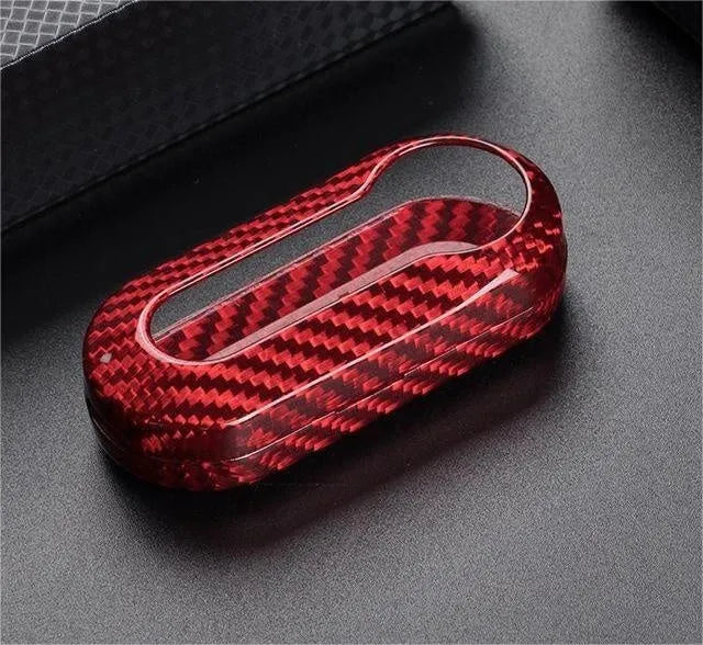 Carbon fibre and glass fibre replacement car key shell cover in black, red, and silver black.
