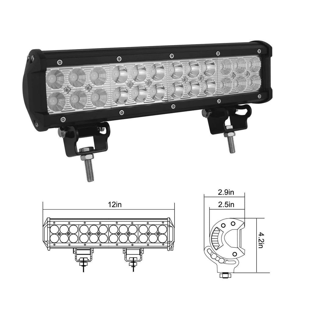Black aluminium alloy double row LED off-road roof light with PMMA lens and mounting bracket.