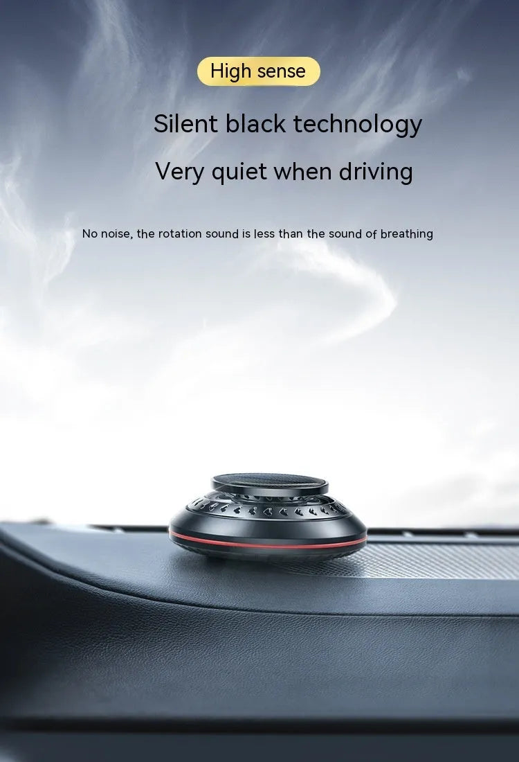 Solar-powered car air freshener with aluminium alloy housing and rotating fan