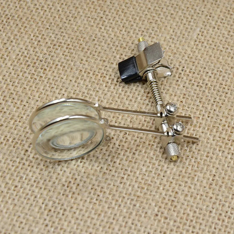 Auxiliary reading glasses double clip with metal bracket and glass lens magnifier for hands-free close-up work