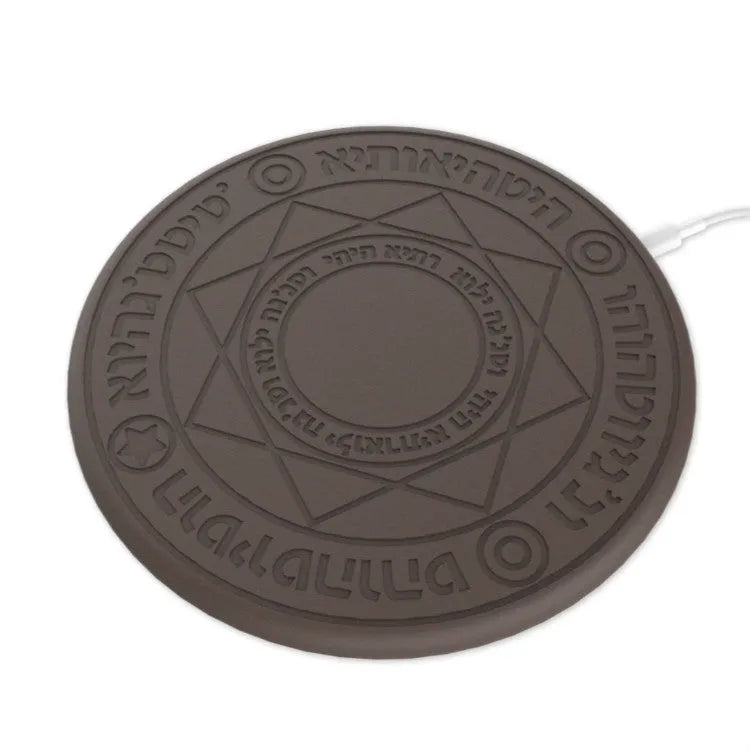 Square wireless phone charger with glowing magic array pattern measuring 25cm with thin 1.5cm profile