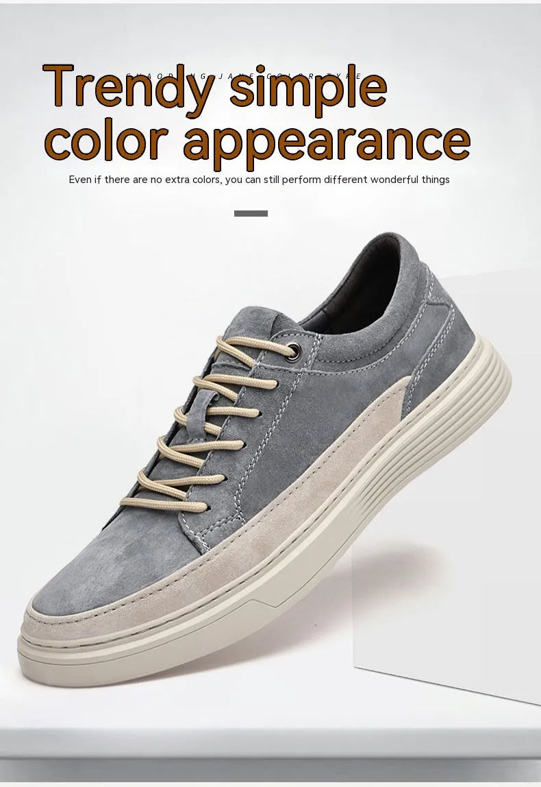 Men's grey and sand casual skate shoes with pigskin upper and rubber sole for all-season wear