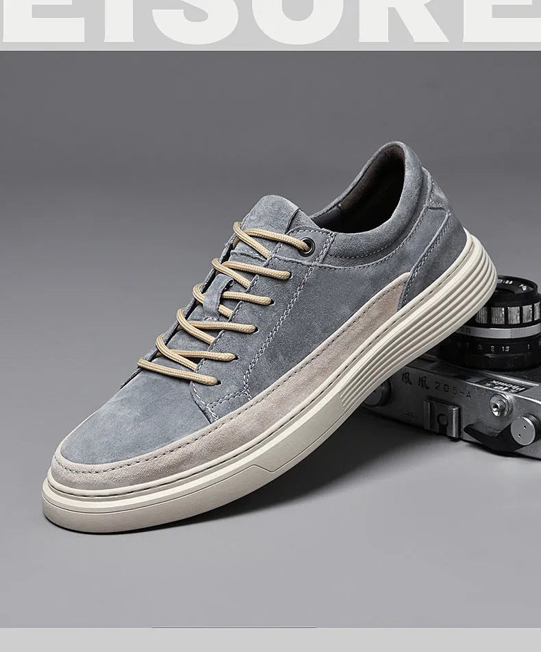 Men's grey and sand casual skate shoes with pigskin upper and rubber sole for all-season wear