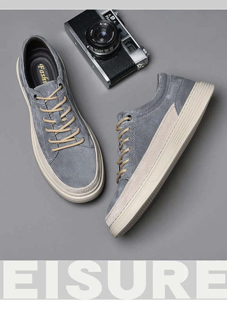 Men's grey and sand casual skate shoes with pigskin upper and rubber sole for all-season wear