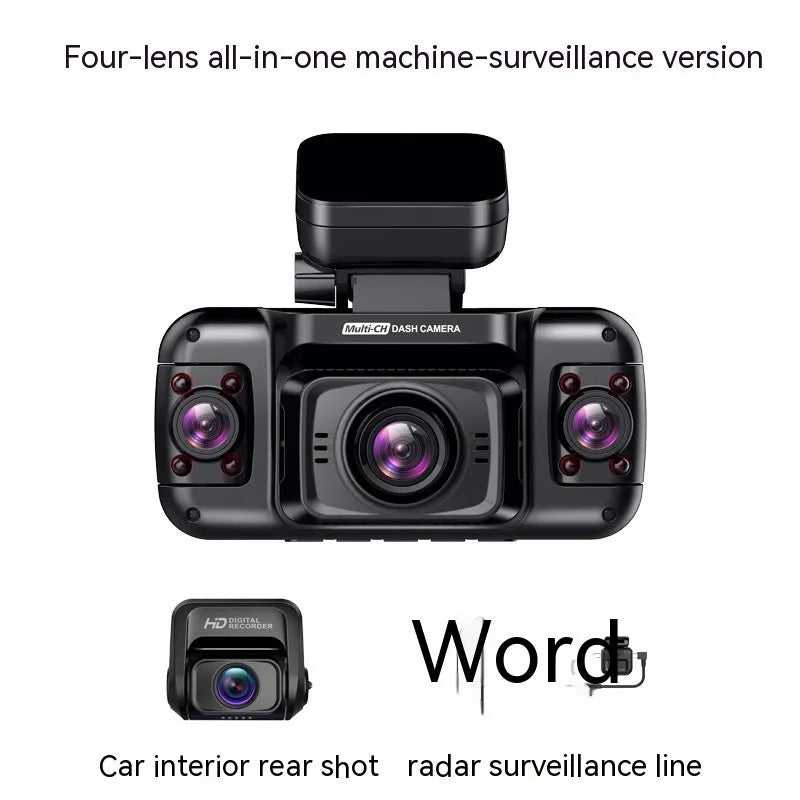 Multi-lens car dashboard camera with 2-inch screen and compact plastic housing for vehicle recording