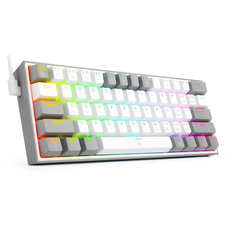 White and pink K617 mechanical keyboard with RGB backlit keys on a desk.