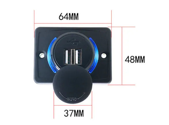 Black 12 volt car USB charger with 3.1 amp fast charging for vehicle installation