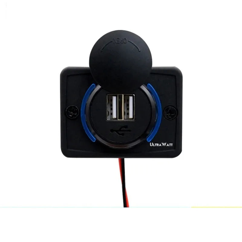 Black 12 volt car USB charger with 3.1 amp fast charging for vehicle installation