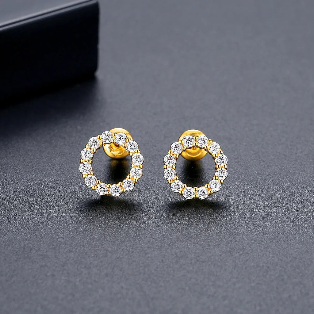 Ring Super Copper Micro Zircon stud earrings for women geometric shape fashion OL style