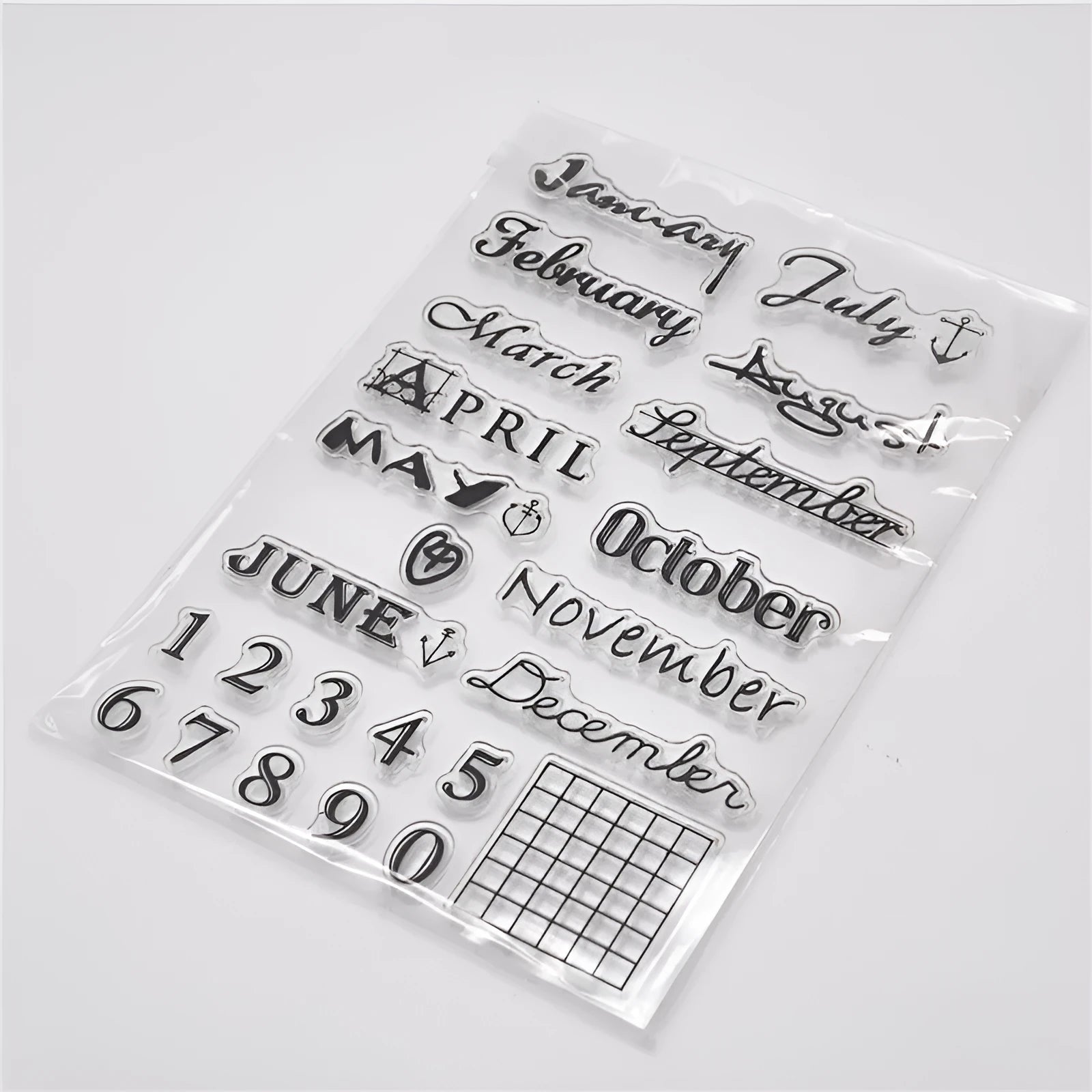 Transparent silicone vintage icon calendar stamp seal for date marking in digital table colour