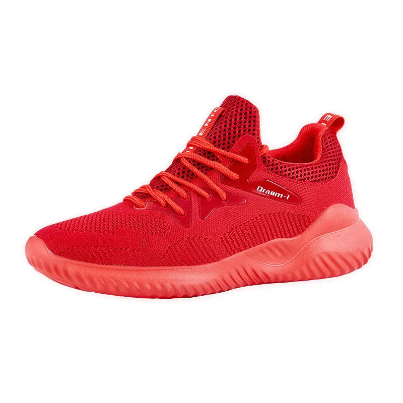Low-top breathable running shoes in mesh with a front strap, shown in available colours.