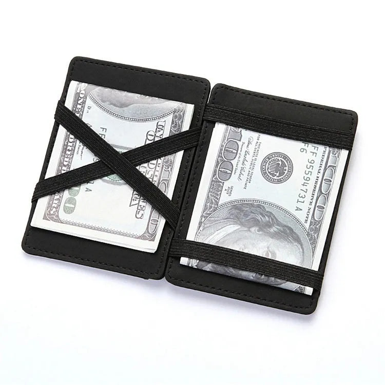 PU leather RFID anti-theft magic wallet with zipper coin pocket in a choice of solid colours.