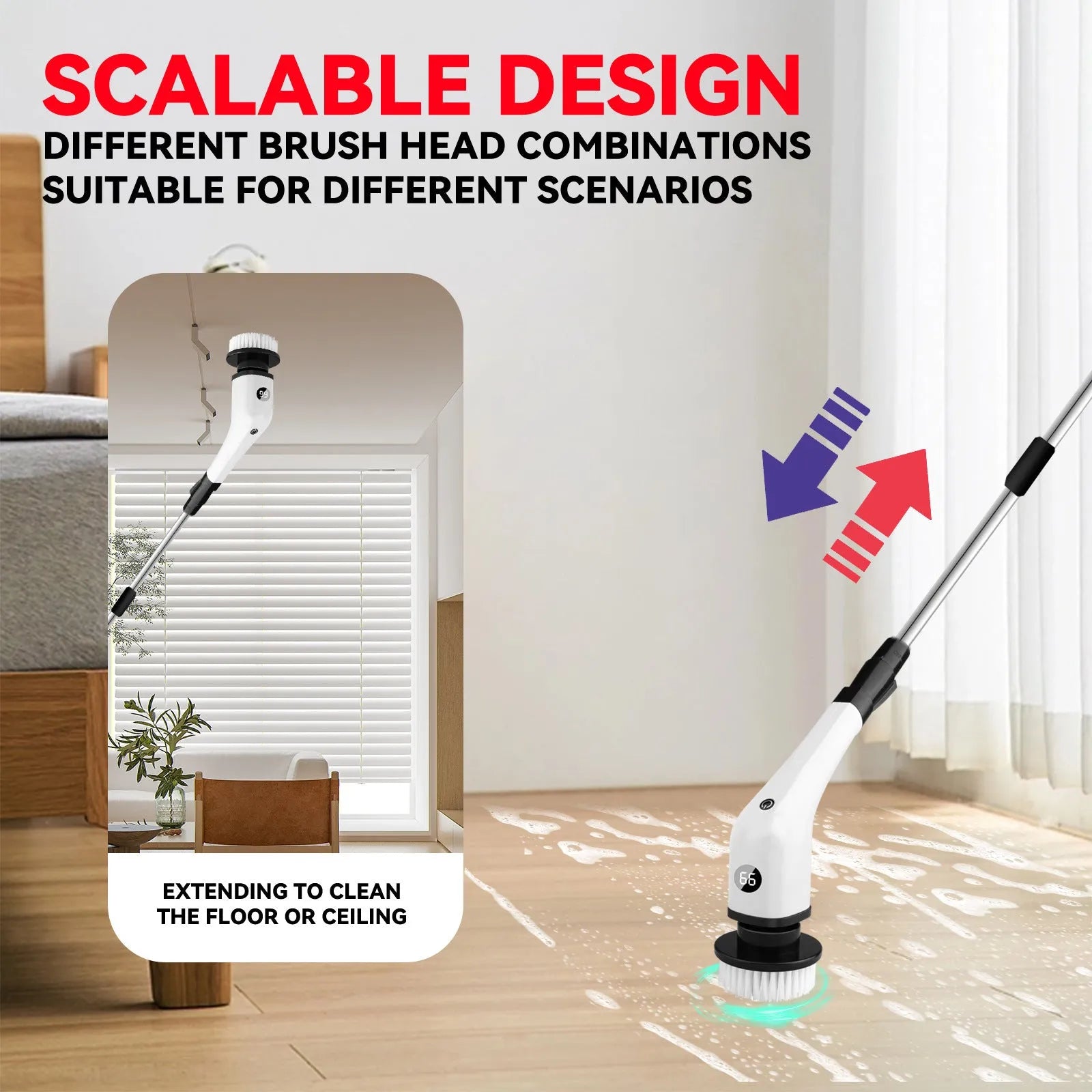 7-in-1 electric cleaning brush with nylon head and PP handle in black colour