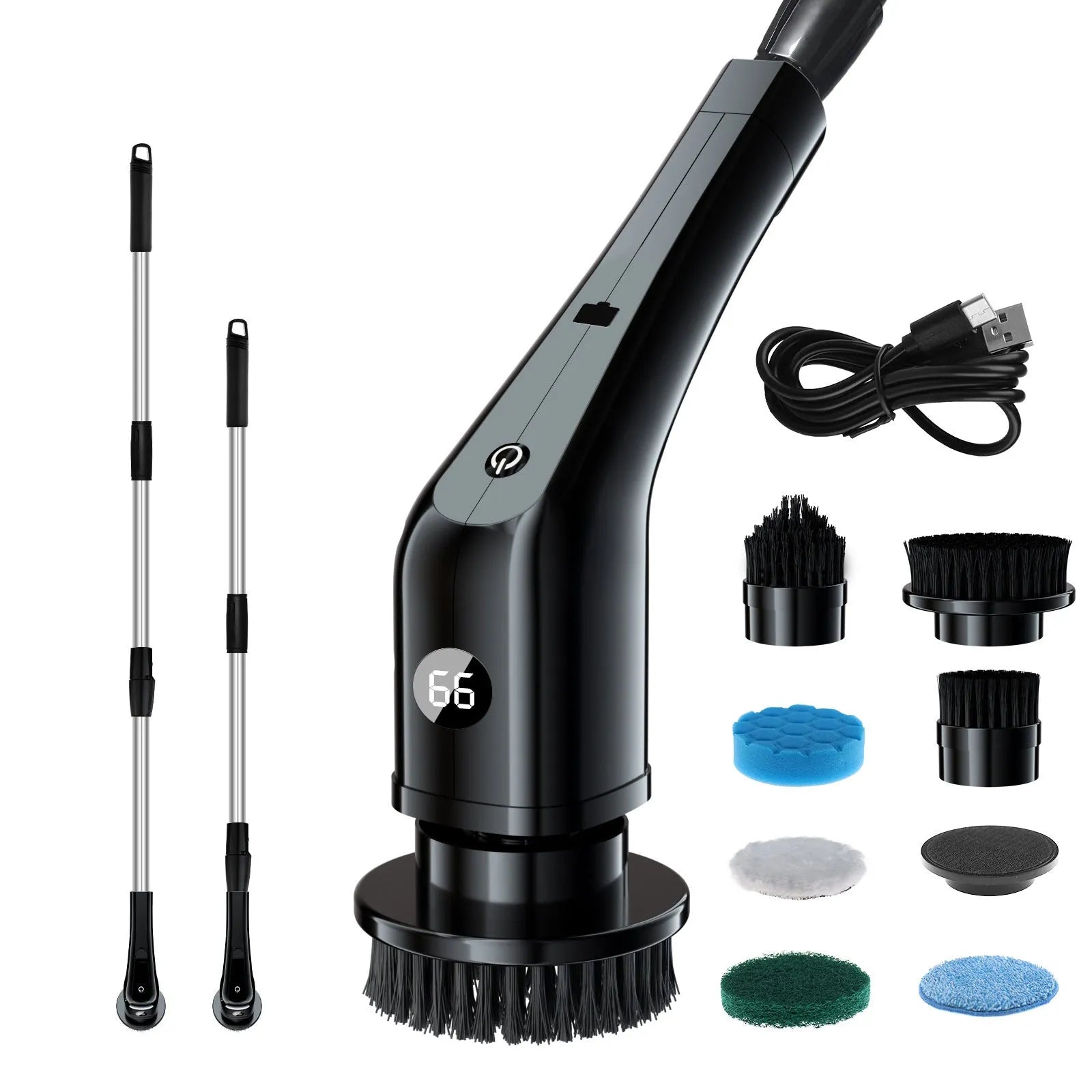7-in-1 electric cleaning brush with nylon head and PP handle in black colour