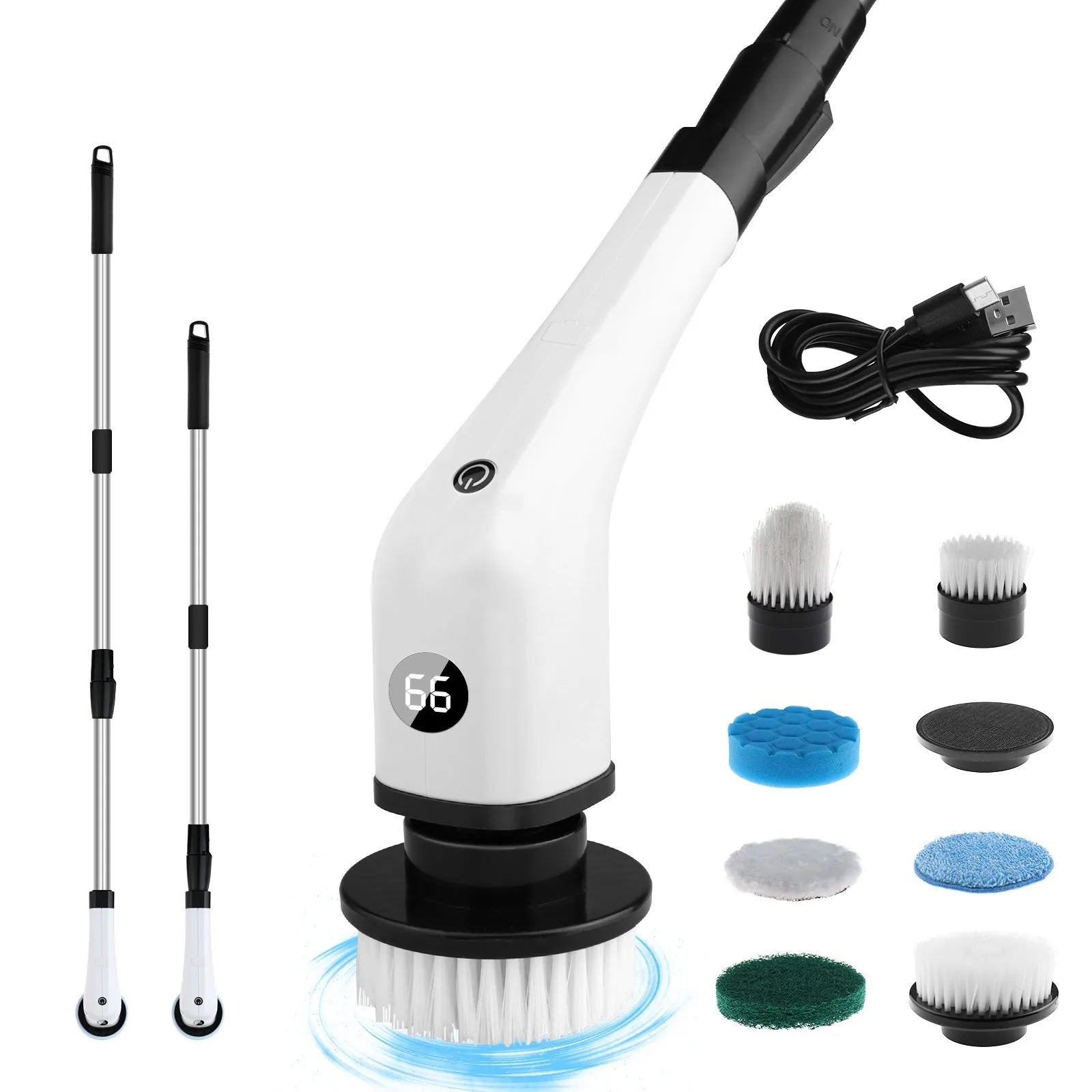 7-in-1 electric cleaning brush with nylon head and PP handle in black colour