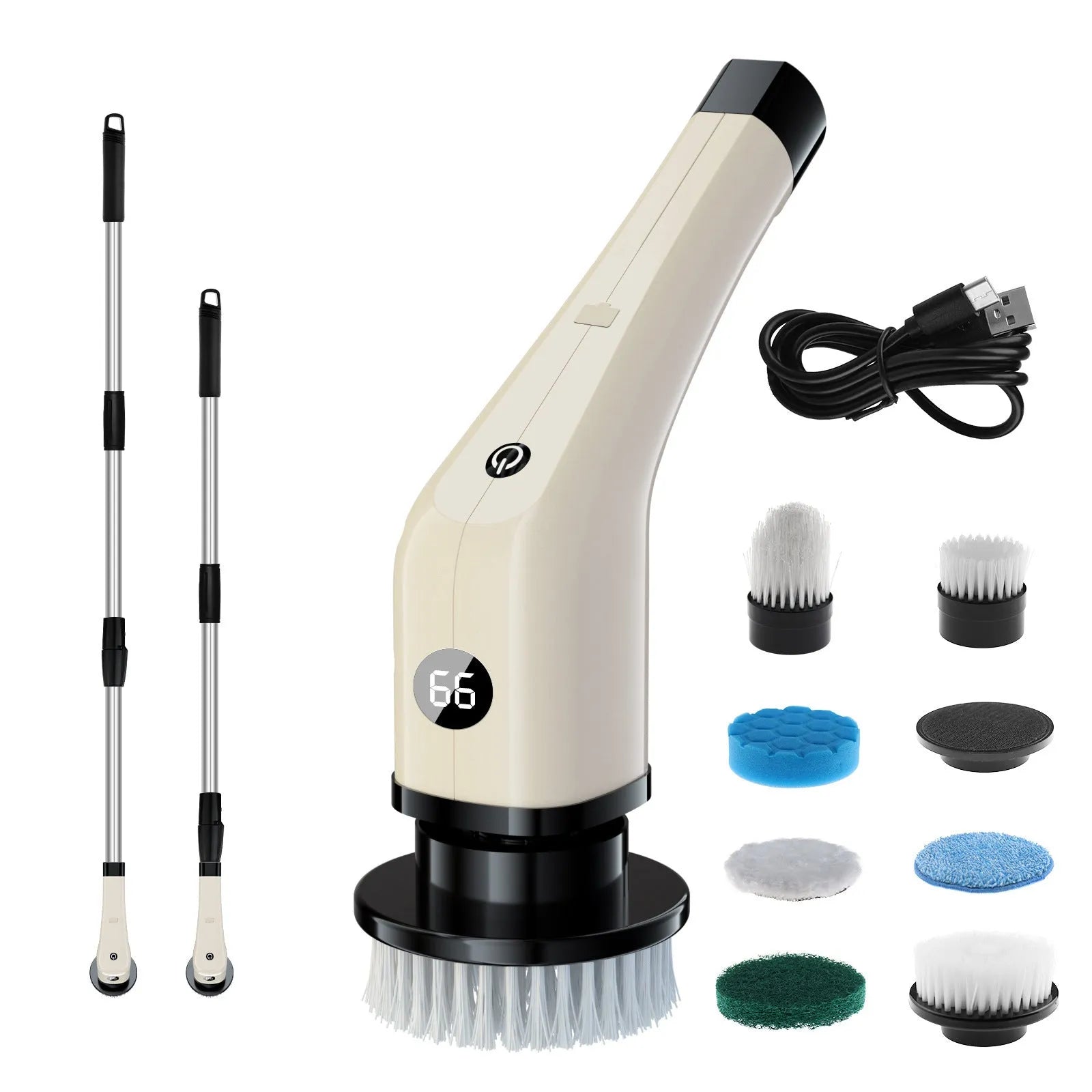 7-in-1 electric cleaning brush with nylon head and PP handle in black colour