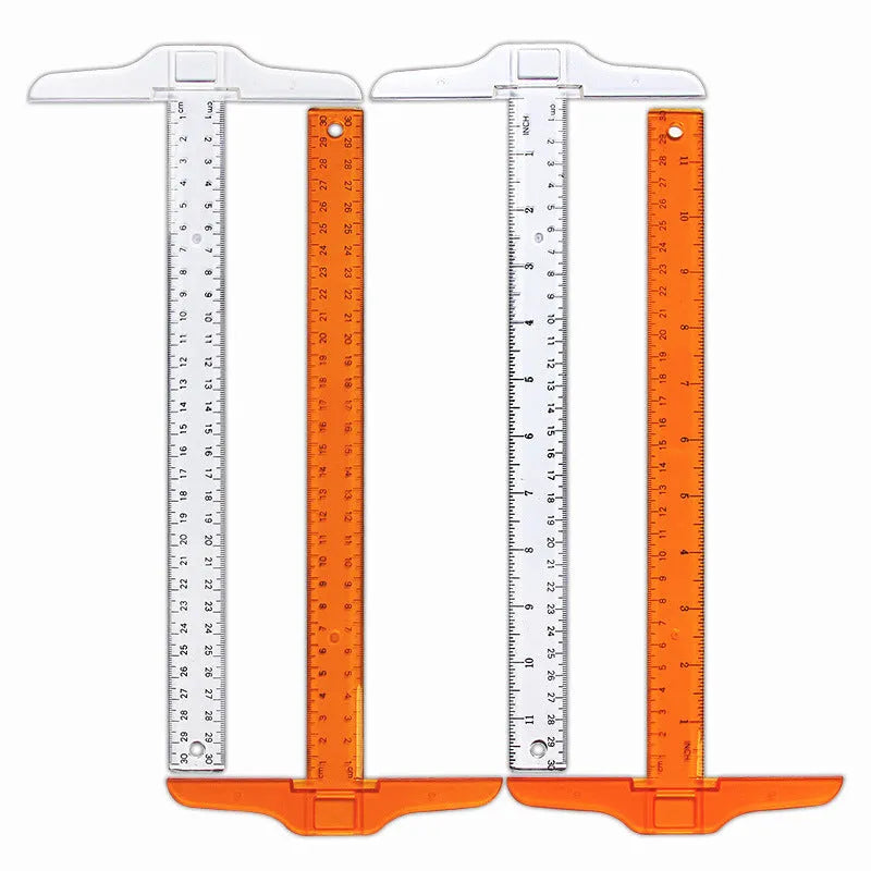 Plastic T-square ruler 30cm length in transparent or orange colour for technical drawing