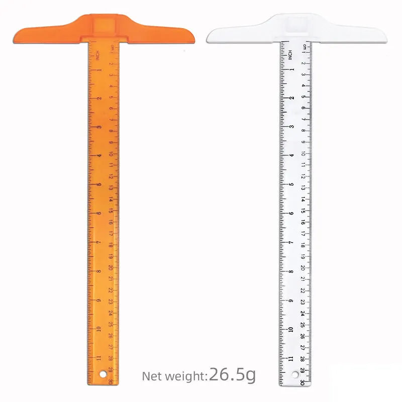 Plastic T-square ruler 30cm length in transparent or orange colour for technical drawing