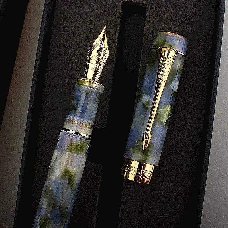 Deep bath green metal pen showing fine, medium and graphic tip options