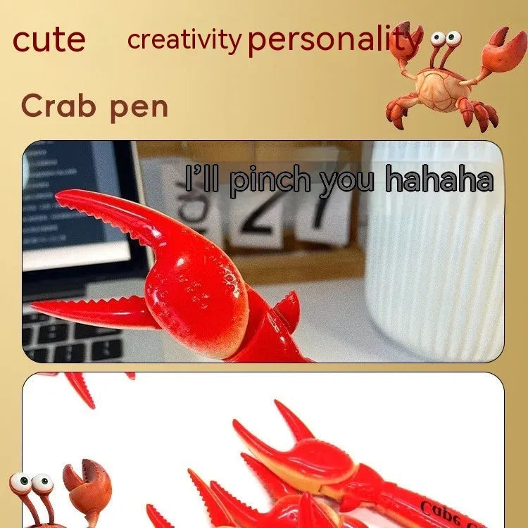 Ballpoint pen with pressable crab-shaped metal clip
