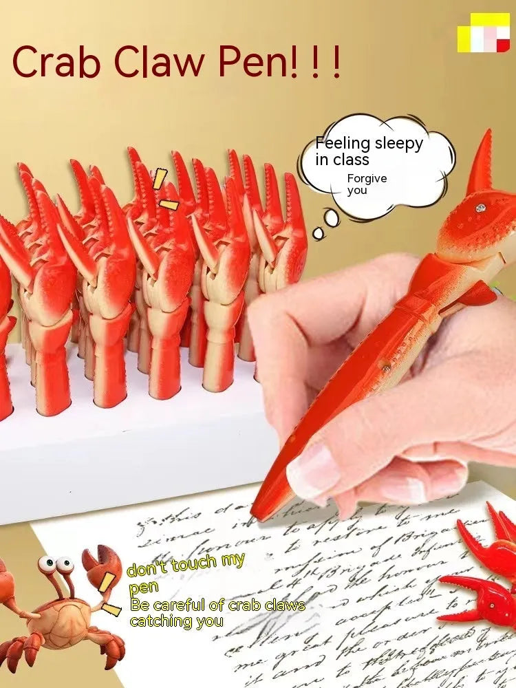 Ballpoint pen with pressable crab-shaped metal clip