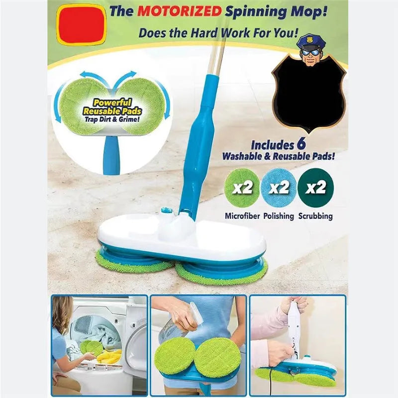 Wireless handheld electric floor cleaning mop with USB charging port and multiple pad attachments