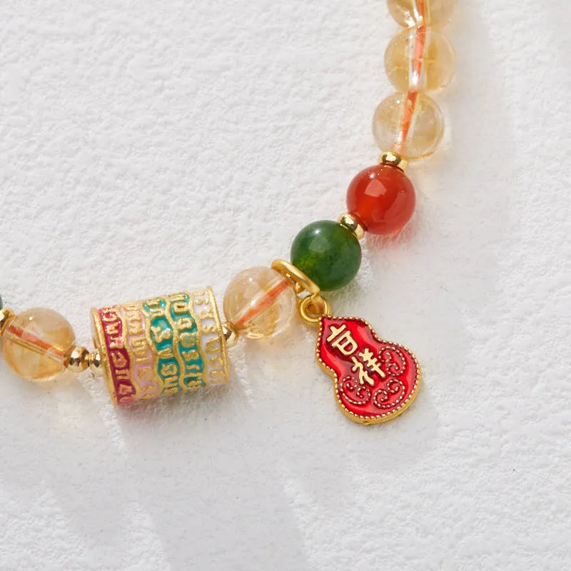 Citrine five-sutra crystal bracelet with hand-woven construction and 6mm geometric beads