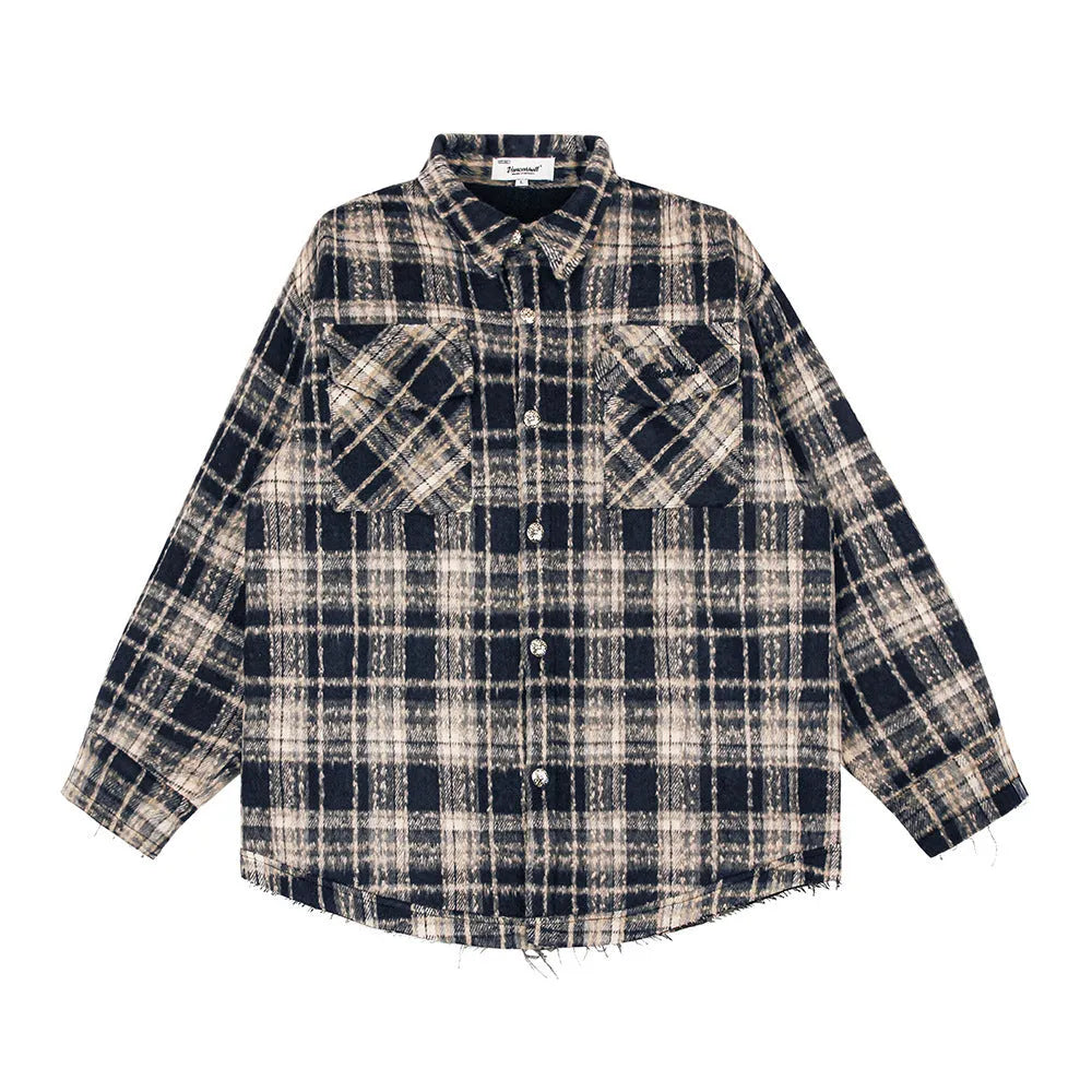 Men's fashion retro plaid shirt in cotton blend, available in black and red, sizes M, L, XL