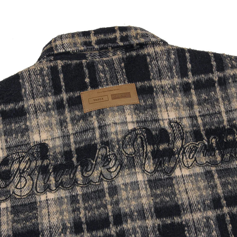 Men's fashion retro plaid shirt in cotton blend, available in black and red, sizes M, L, XL