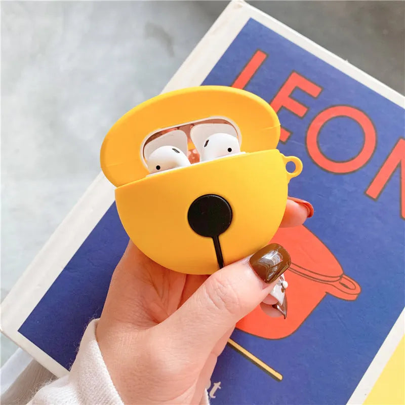 Yellow silicone case with bell charm for AirPods 1 and 2 generation wireless earphones