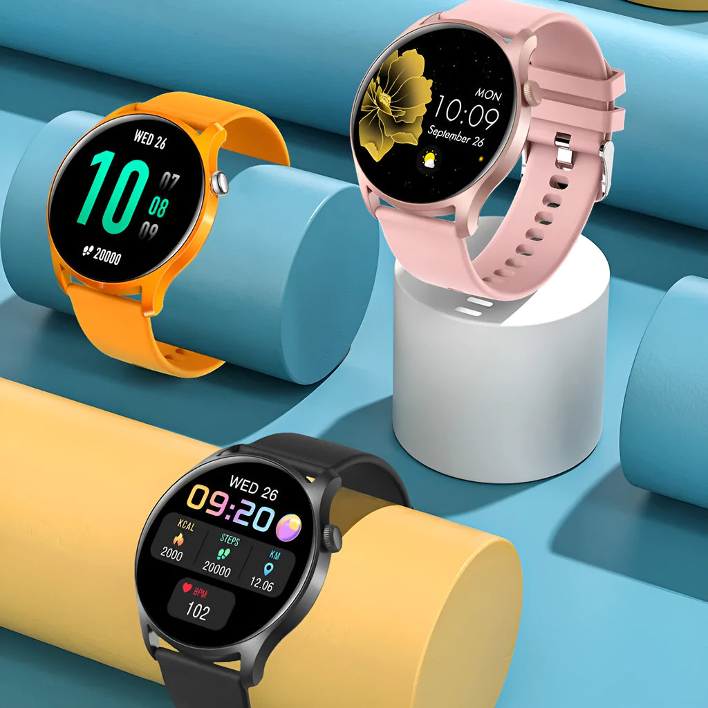 Bluetooth smart watch with heart rate and blood pressure monitoring on a silicone wristband