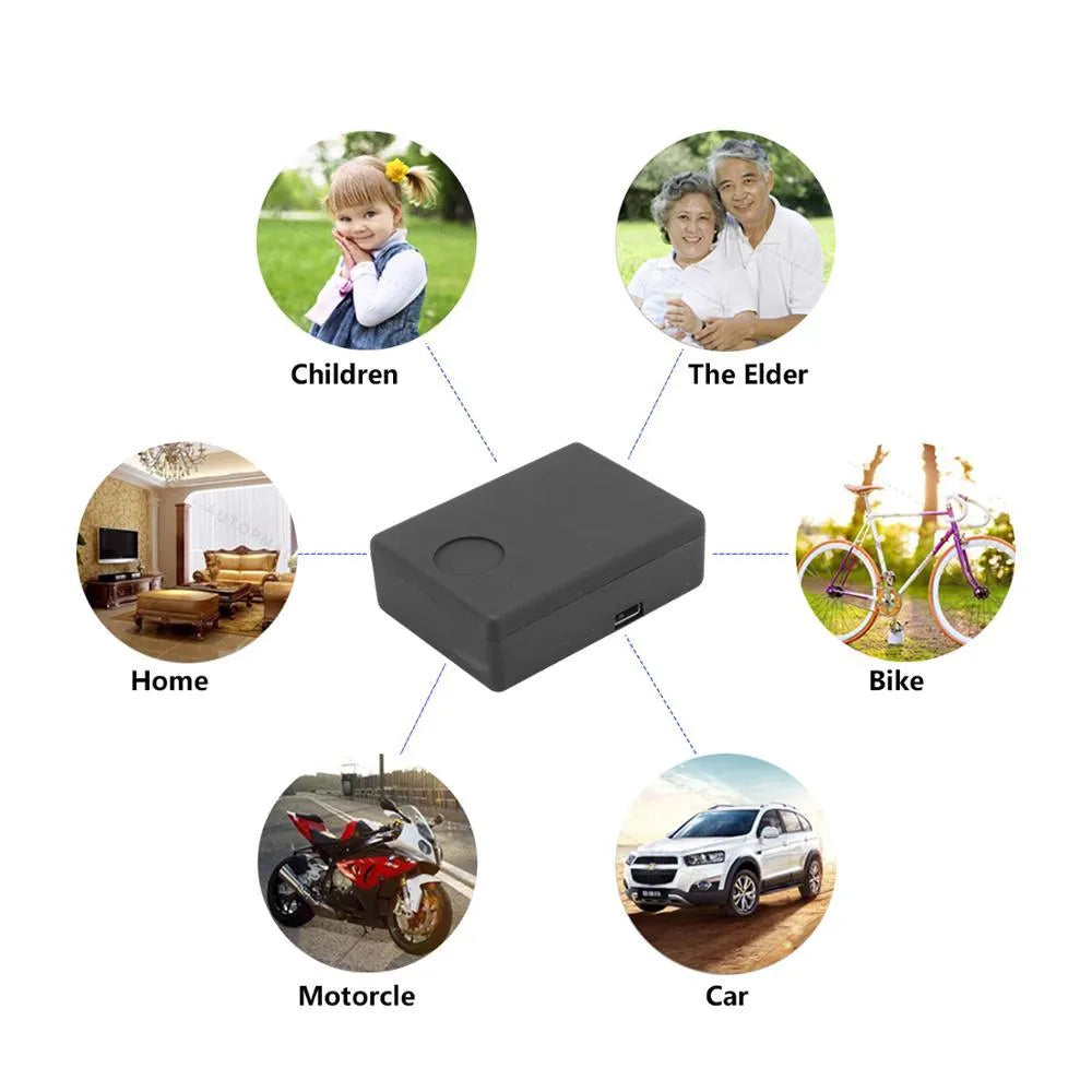 Black N9 mini X009 car alarm GPS tracker device with SIM card slot.