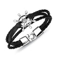 Alloy leather charm bracelet with black clasp fastening in brown colour option