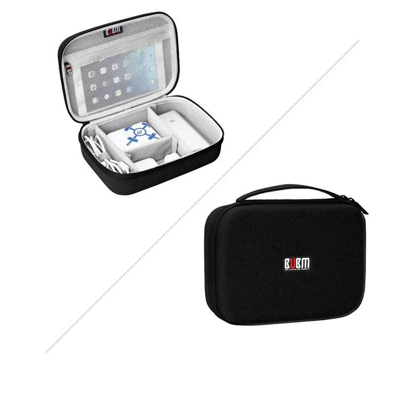 Black and grey EVA digital storage bag organiser for headphones and cables with hand bag shape